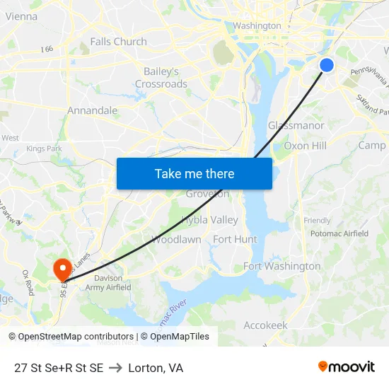 27 St Se+R St SE to Lorton, VA map