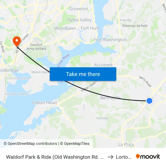Waldorf Park & Ride (Old Washington Rd. & Smallwood Dr.) to Lorton, VA map