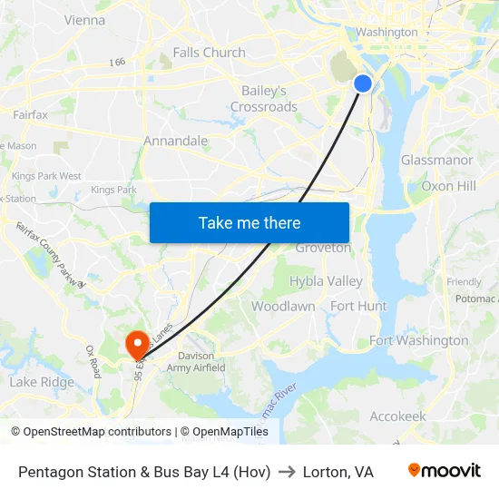 Pentagon Station & Bus Bay L4 (Hov) to Lorton, VA map