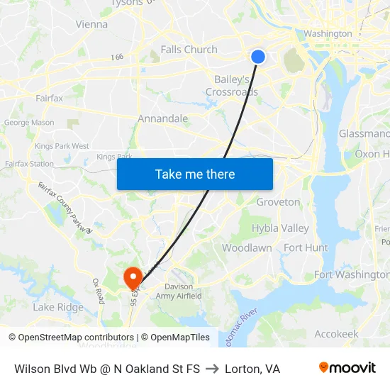 Wilson Blvd Wb @ N Oakland St FS to Lorton, VA map