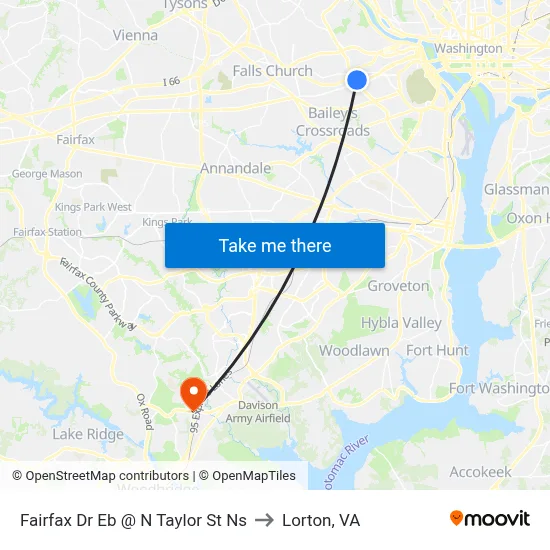 Fairfax Dr Eb @ N Taylor St Ns to Lorton, VA map