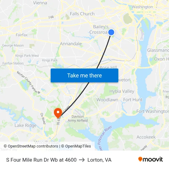 S Four Mile Run Dr Wb at 4600 to Lorton, VA map
