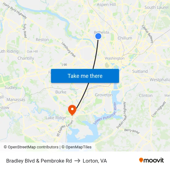 Bradley Blvd & Pembroke Rd to Lorton, VA map