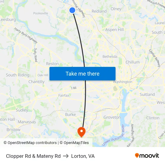 Clopper Rd & Mateny Rd to Lorton, VA map