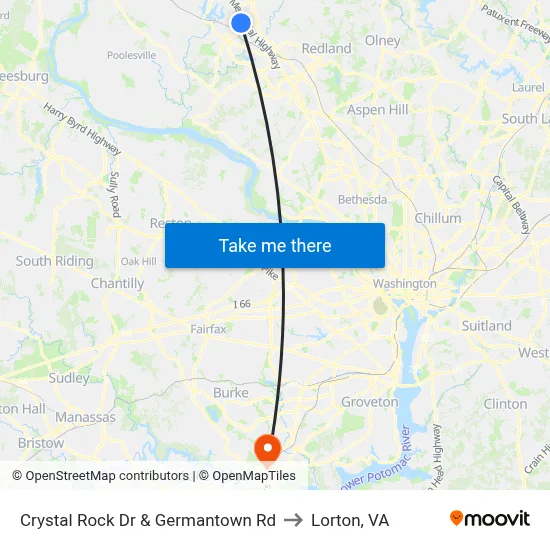 Crystal Rock Dr & Germantown Rd to Lorton, VA map