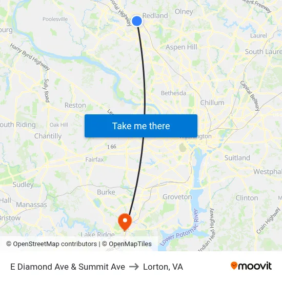 E Diamond Ave & Summit Ave to Lorton, VA map