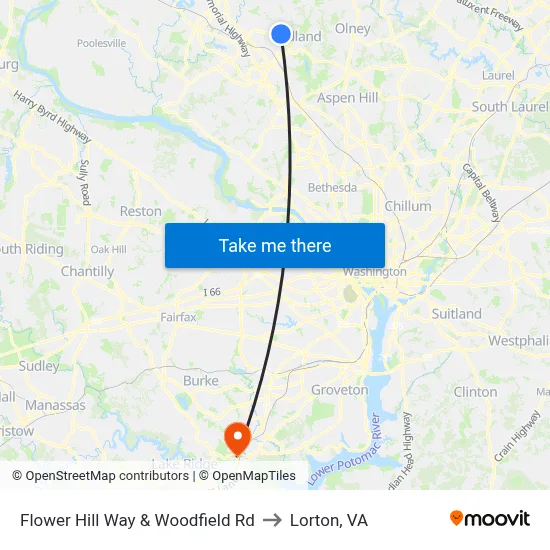 Flower Hill Way & Woodfield Rd to Lorton, VA map