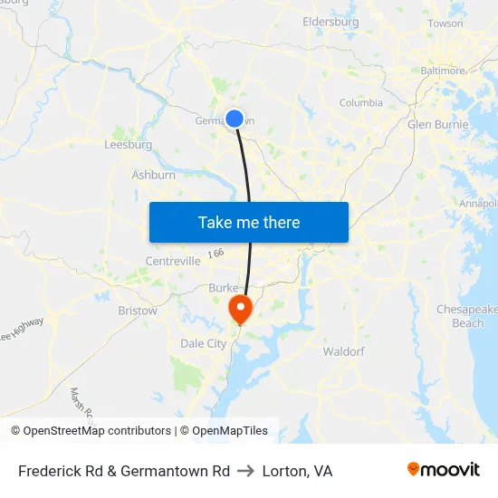 Frederick Rd & Germantown Rd to Lorton, VA map