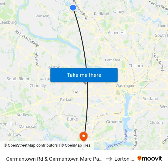 Germantown Rd & Germantown Marc Park & Ride to Lorton, VA map