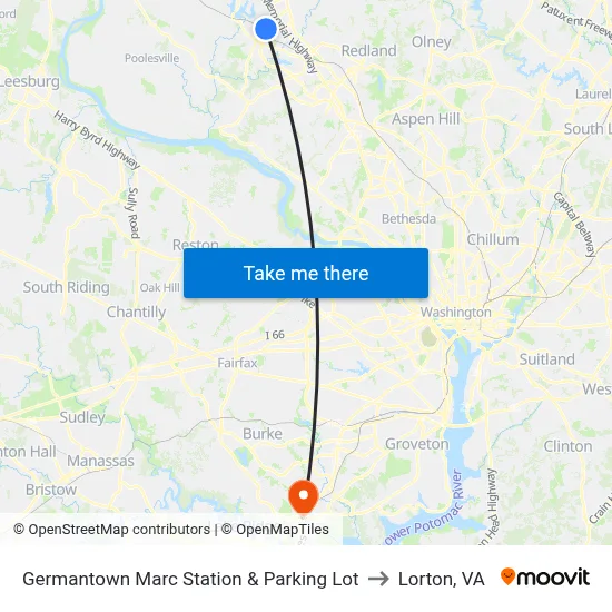 Germantown Marc Station & Parking Lot to Lorton, VA map