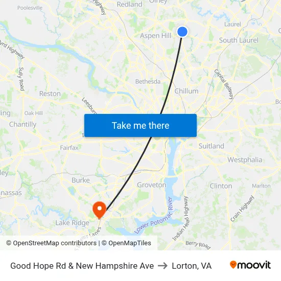 Good Hope Rd & New Hampshire Ave to Lorton, VA map