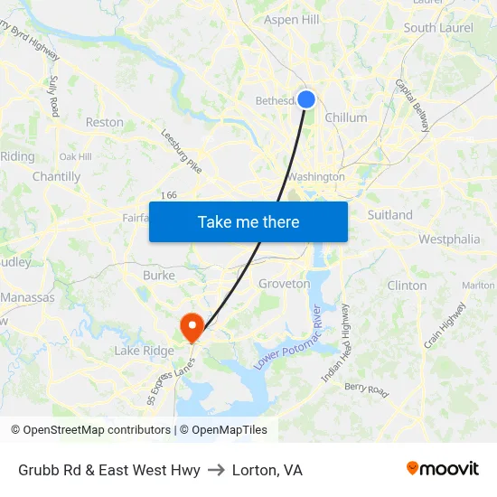 Grubb Rd & East West Hwy to Lorton, VA map