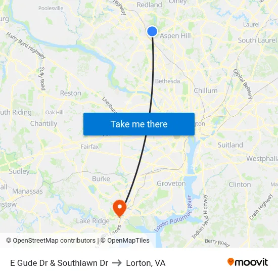 E Gude Dr & Southlawn Dr to Lorton, VA map