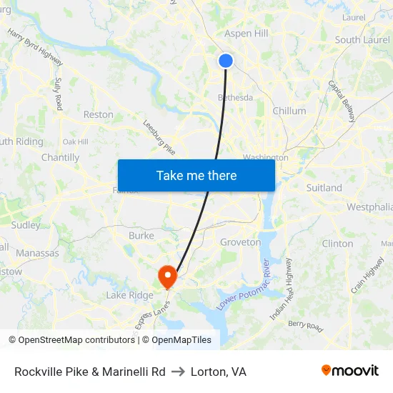Rockville Pike & Marinelli Rd to Lorton, VA map