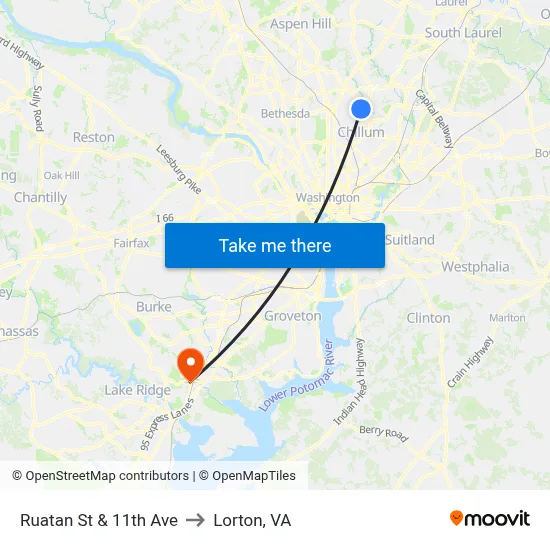 Ruatan St & 11th Ave to Lorton, VA map