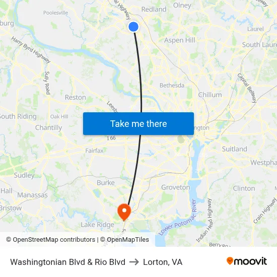 Washingtonian Blvd & Rio Blvd to Lorton, VA map