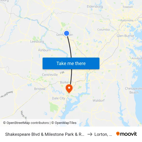 Shakespeare Blvd & Milestone Park & Ride to Lorton, VA map