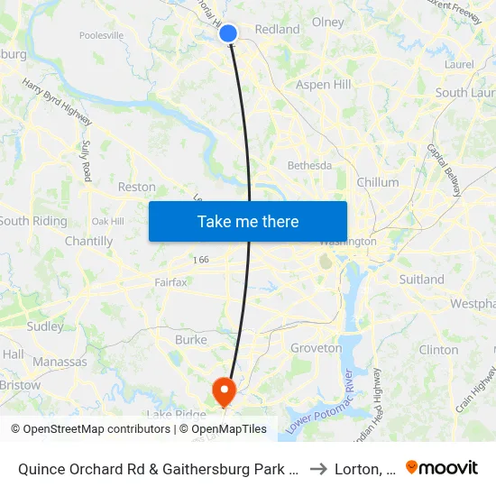 Quince Orchard Rd & Gaithersburg Park & Ride to Lorton, VA map