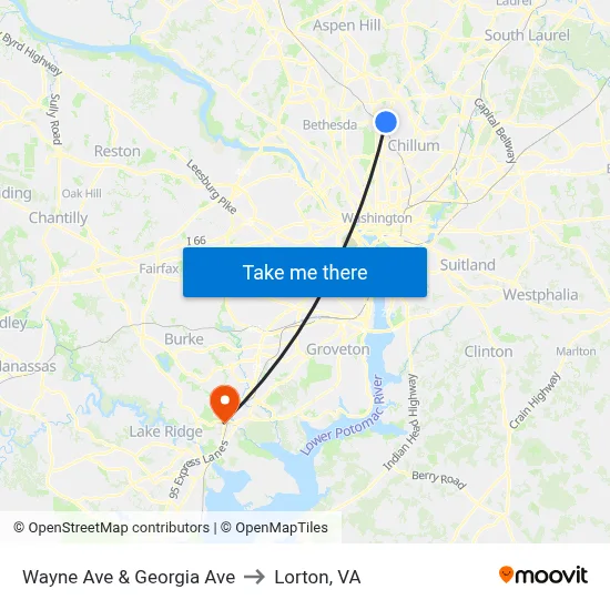 Wayne Ave & Georgia Ave to Lorton, VA map