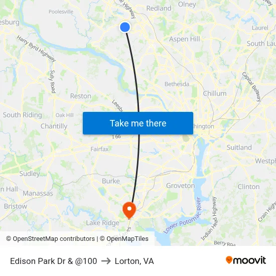 Edison Park Dr & @100 to Lorton, VA map