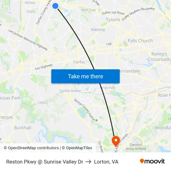 Reston Pkwy @ Sunrise Valley Dr to Lorton, VA map