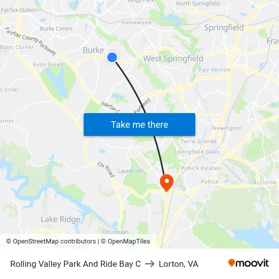 Rolling Valley Park And Ride Bay C to Lorton, VA map