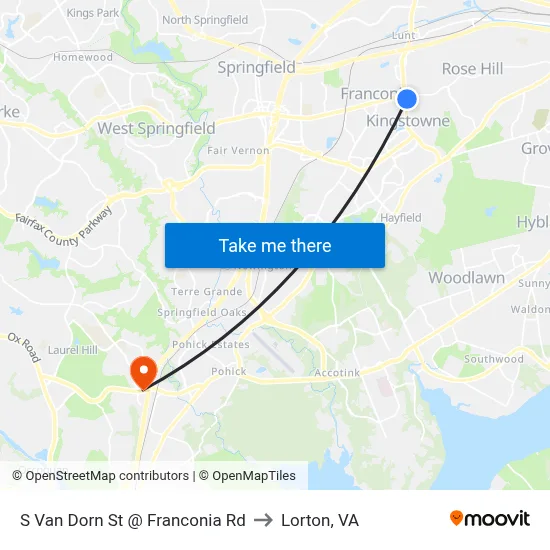 S Van Dorn St @ Franconia Rd to Lorton, VA map