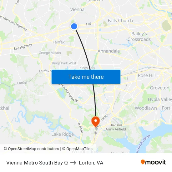 Vienna Metro South Bay Q to Lorton, VA map