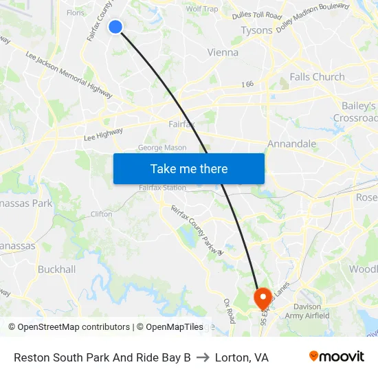 Reston South Park And Ride Bay B to Lorton, VA map