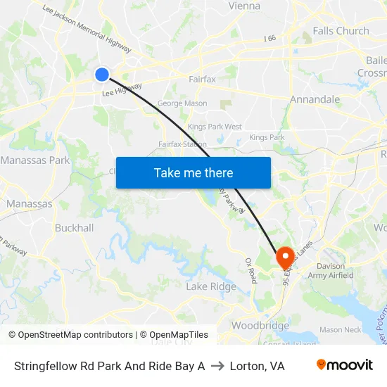 Stringfellow Rd Park And Ride Bay A to Lorton, VA map