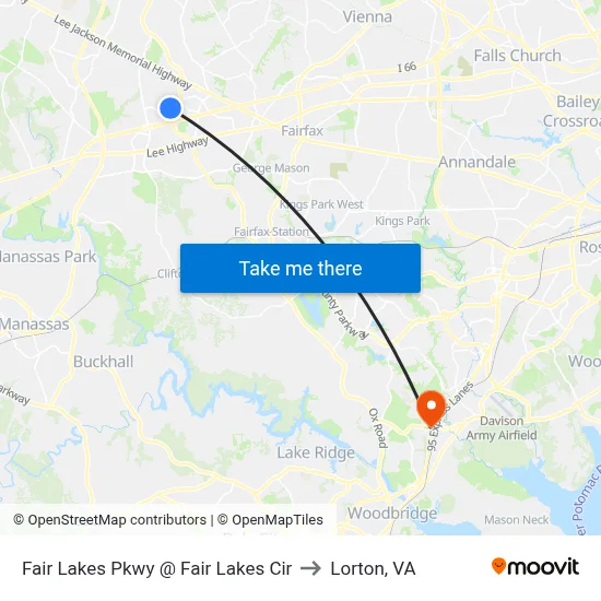 Fair Lakes Pkwy @ Fair Lakes Cir to Lorton, VA map
