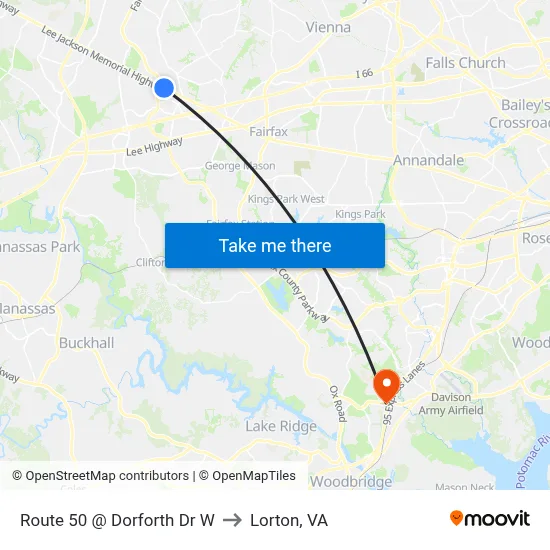 Route 50 @ Dorforth Dr W to Lorton, VA map