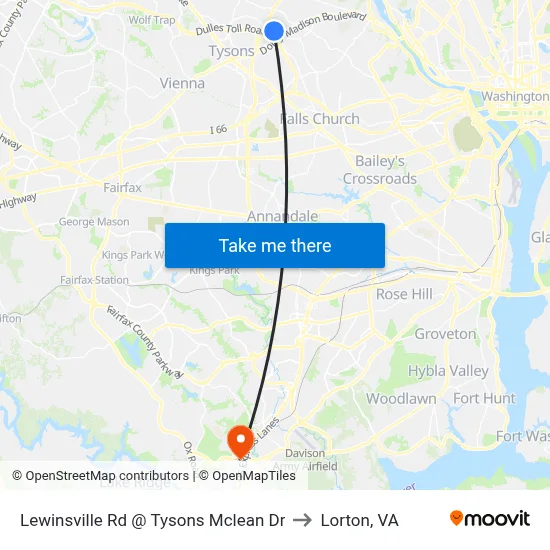 Lewinsville Rd @ Tysons Mclean Dr to Lorton, VA map