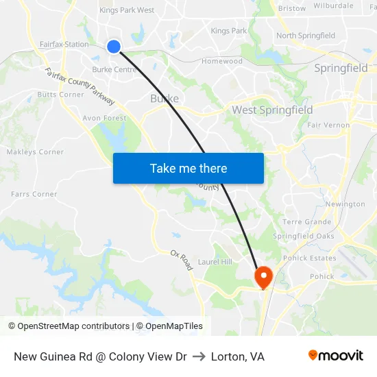 New Guinea Rd @ Colony View Dr to Lorton, VA map