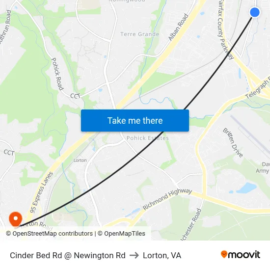 Cinder Bed Rd @ Newington Rd to Lorton, VA map