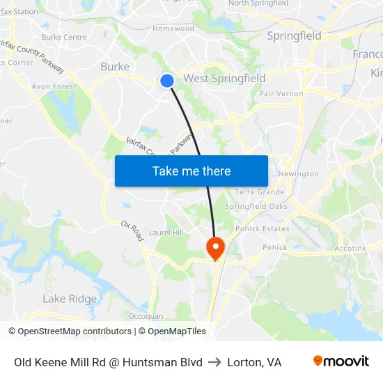 Old Keene Mill Rd @ Huntsman Blvd to Lorton, VA map