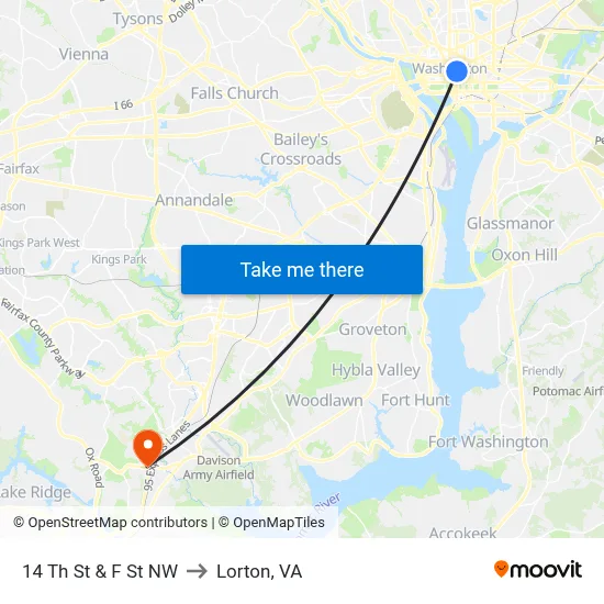 14 Th St & F St NW to Lorton, VA map