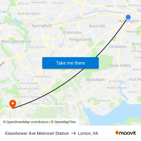 Eisenhower Ave Metrorail Station to Lorton, VA map