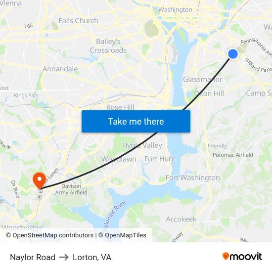 Naylor Road to Lorton, VA map