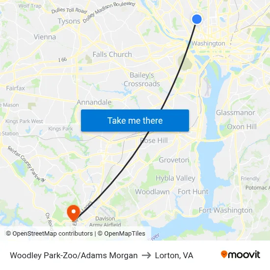 Woodley Park-Zoo/Adams  Morgan to Lorton, VA map