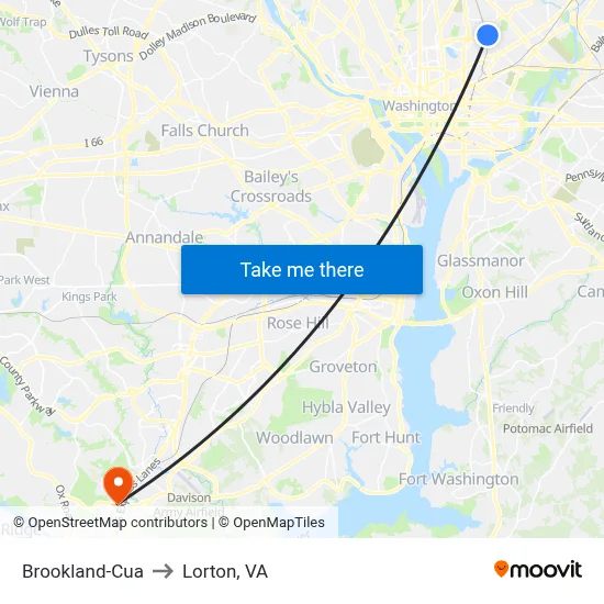 Brookland-Cua to Lorton, VA map
