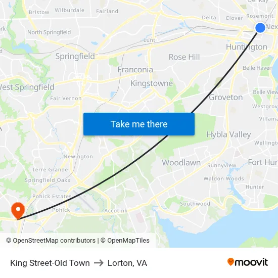 King Street-Old Town to Lorton, VA map