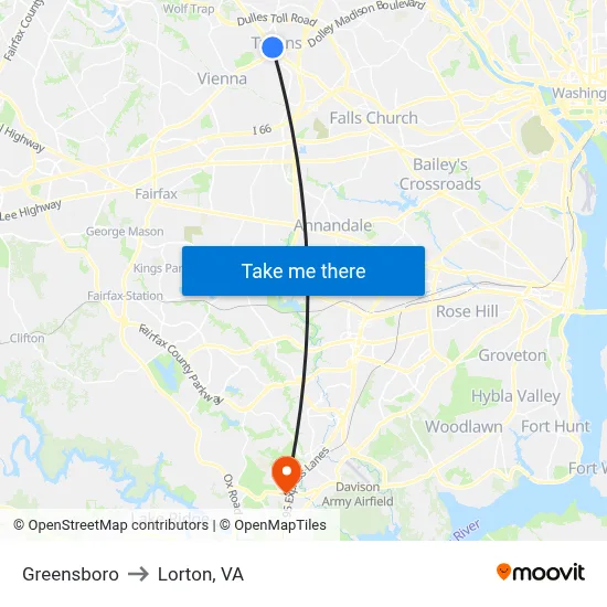 Greensboro to Lorton, VA map