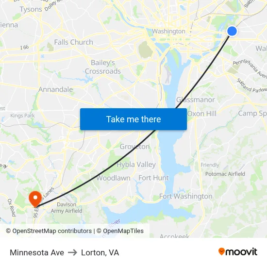Minnesota Ave to Lorton, VA map