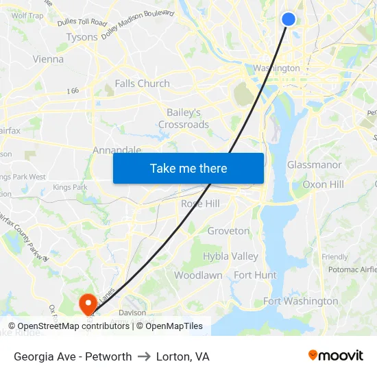 Georgia Ave - Petworth to Lorton, VA map