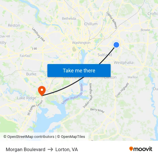 Morgan Boulevard to Lorton, VA map