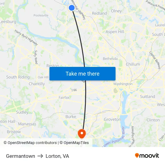 Germantown to Lorton, VA map