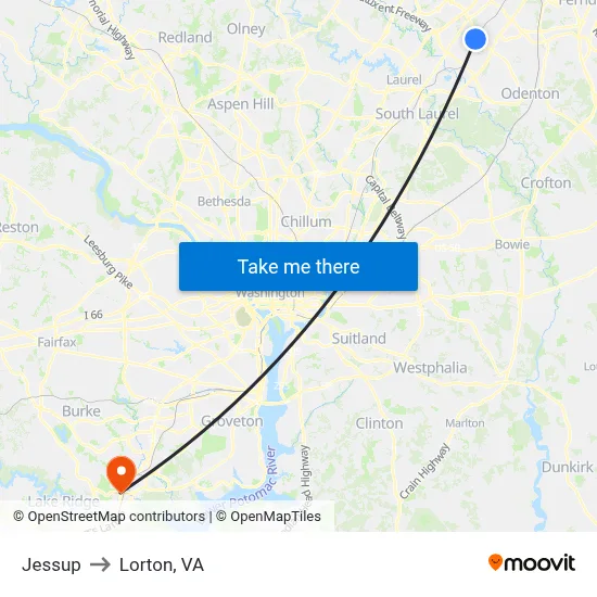 Jessup to Lorton, VA map
