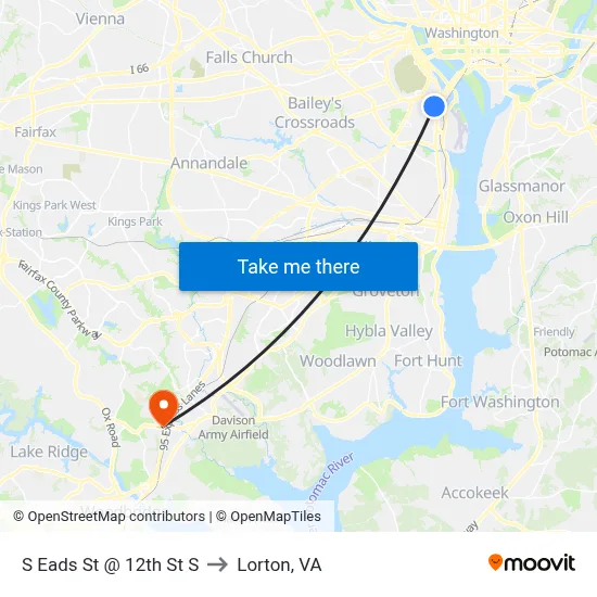 S Eads St @ 12th St S to Lorton, VA map