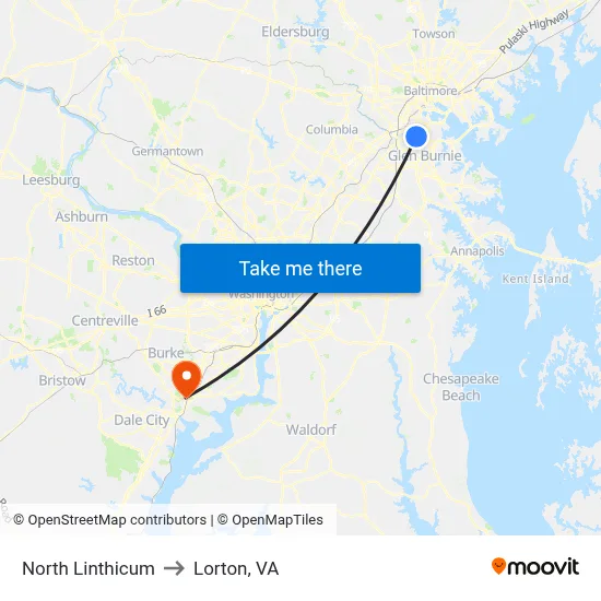 North Linthicum to Lorton, VA map